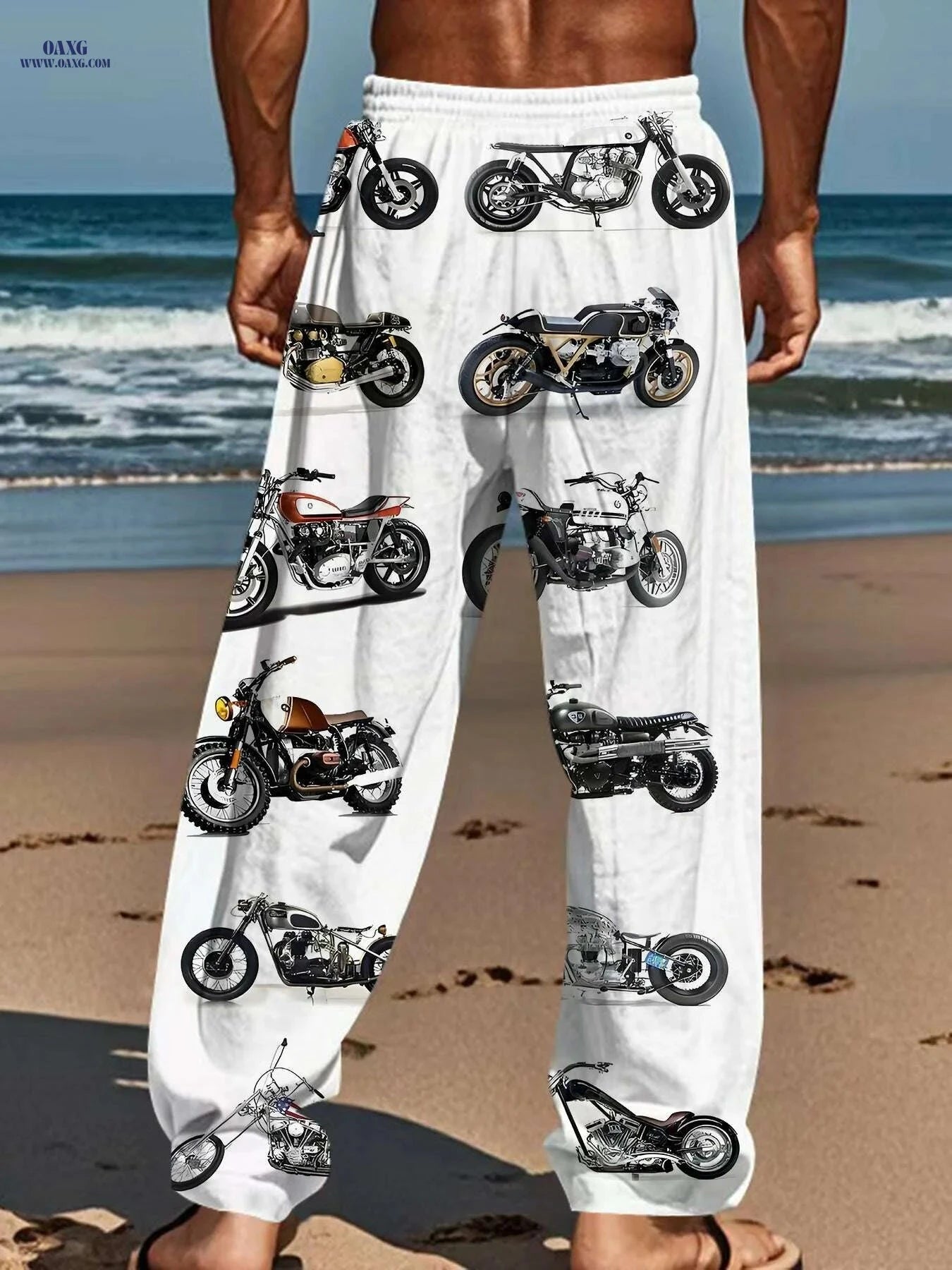 Men's Casual Motorcycle Print Pants - Lightweight, Stretchy, Loose Fit   OAXG Mixed Color / M