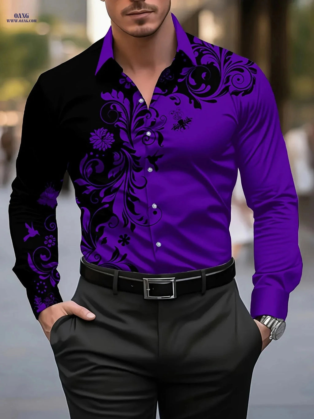 Men's Casual Novelty Dress Shirt - Creative Print Pattern, Polyester   OAXG 