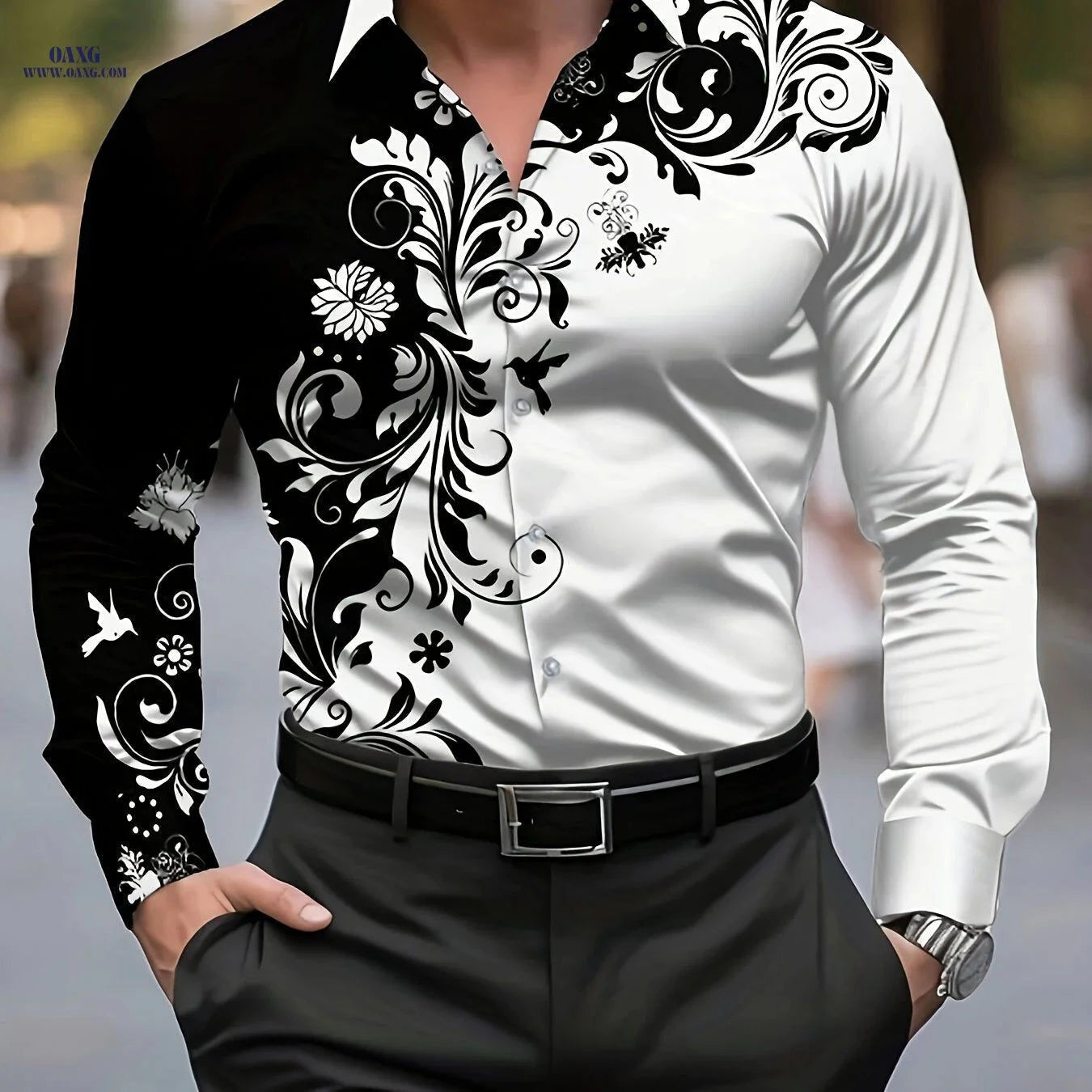 Men's Casual Novelty Dress Shirt - Creative Print Pattern, Polyester   OAXG 