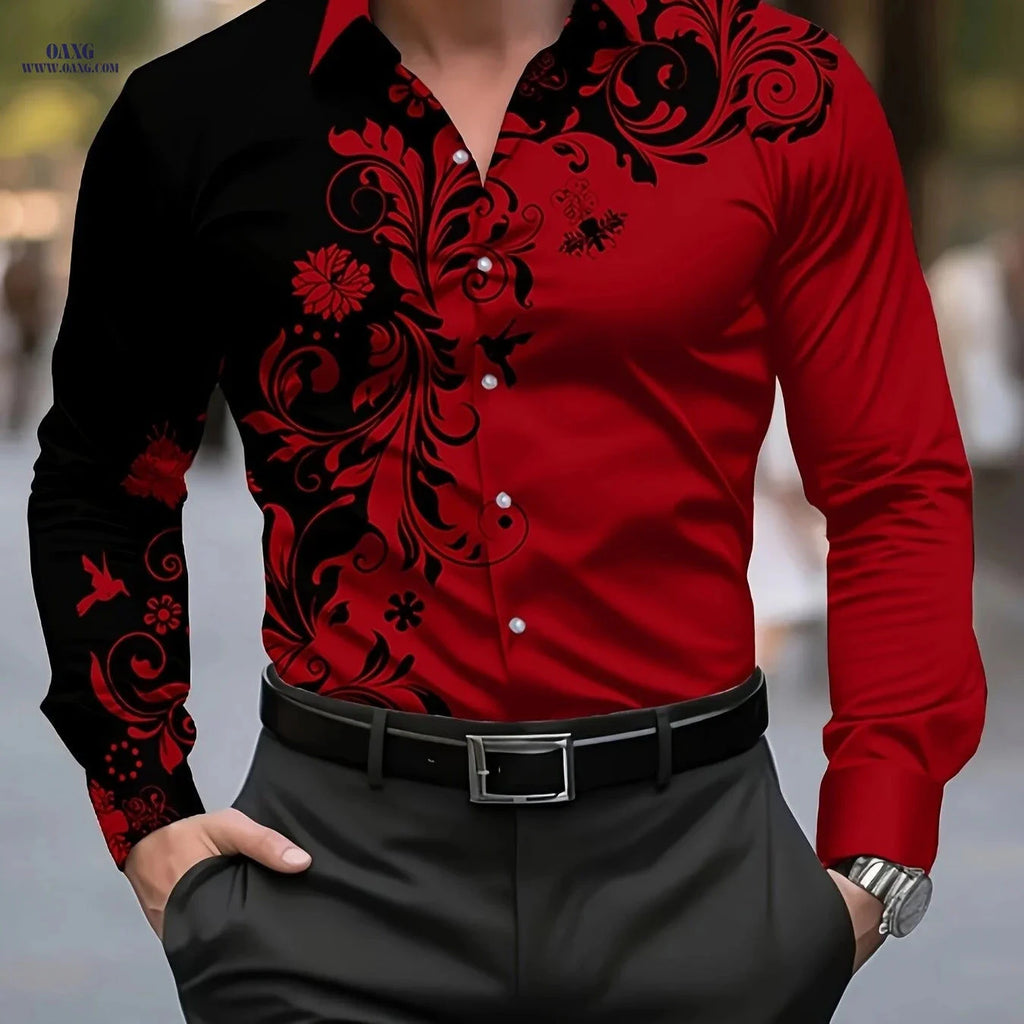 Men's Casual Novelty Dress Shirt - Creative Print Pattern, Polyester   OAXG Mixed colors / FR S