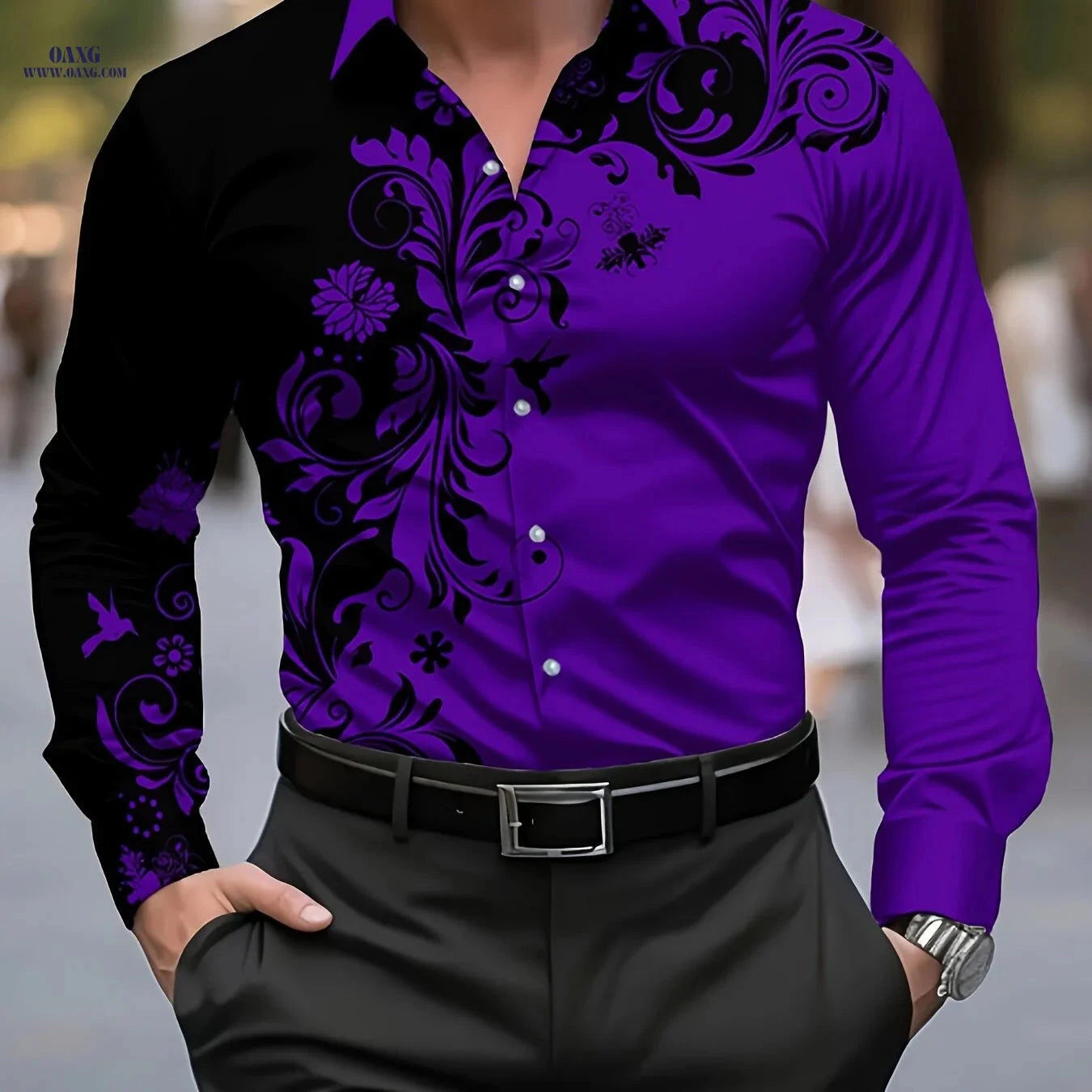 Men's Casual Novelty Dress Shirt - Creative Print Pattern, Polyester   OAXG Mixed colors / FR S