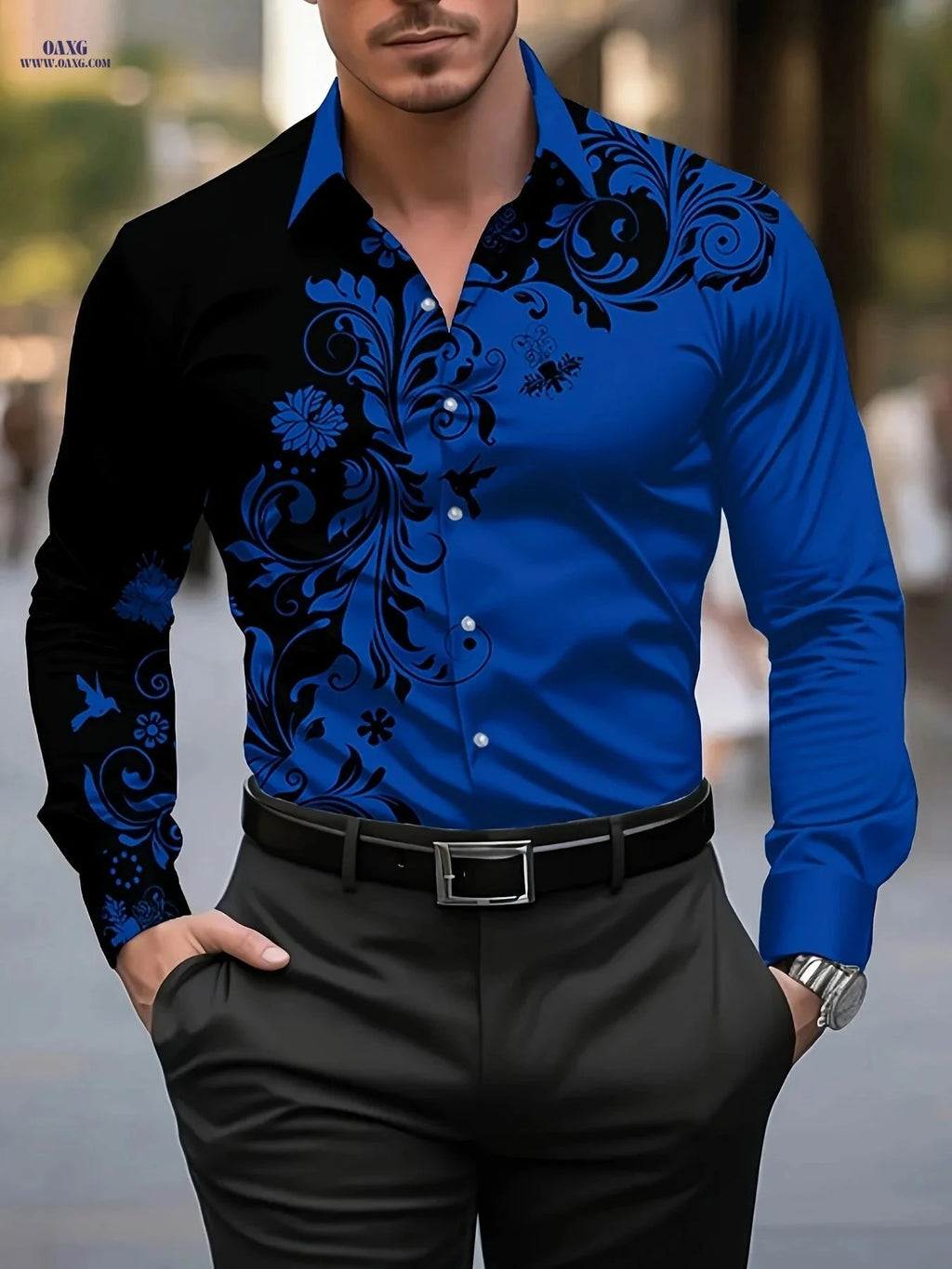 Men's Casual Novelty Dress Shirt - Creative Print Pattern, Polyester   OAXG 