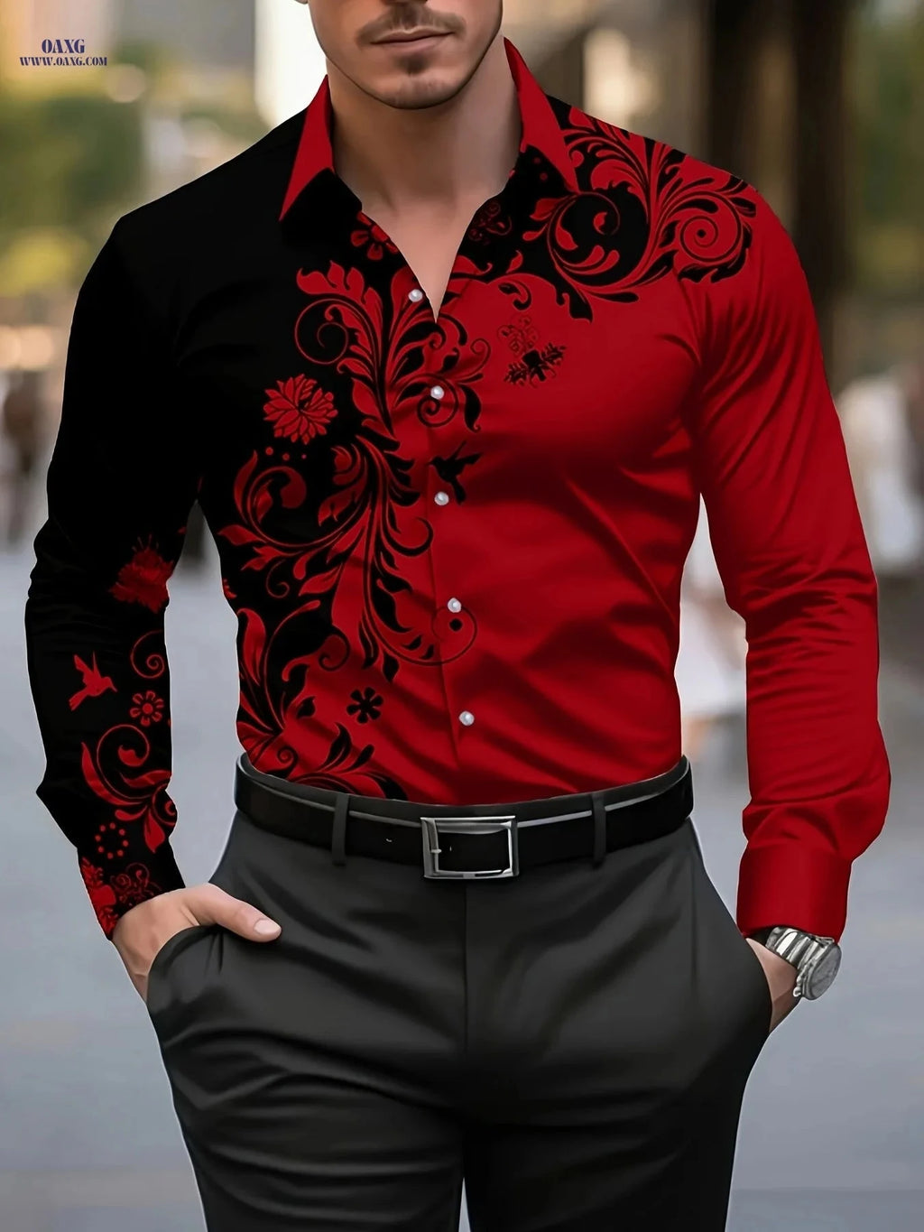 Men's Casual Novelty Dress Shirt - Creative Print Pattern, Polyester   OAXG 