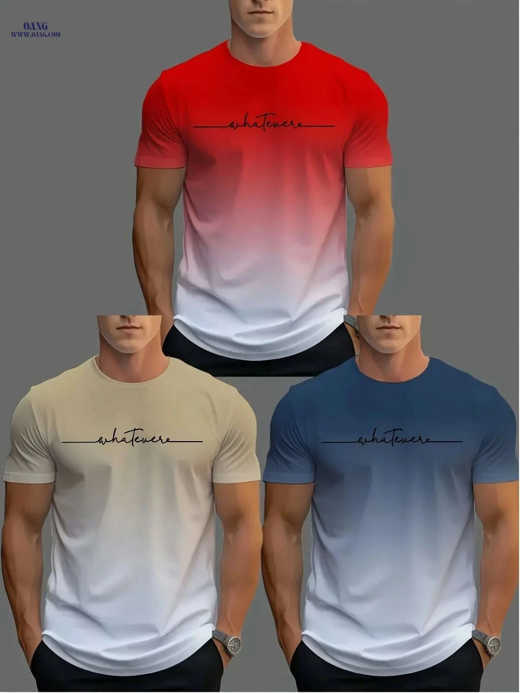 Men's Casual Novelty T-Shirt Set - 3 Fun Designs, Crew Neck   OAXG Mixed Color / S