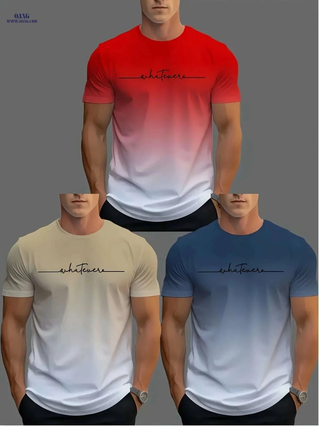 Men's Casual Novelty T-Shirt Set - 3 Fun Designs, Crew Neck   OAXG Mixed Color / S