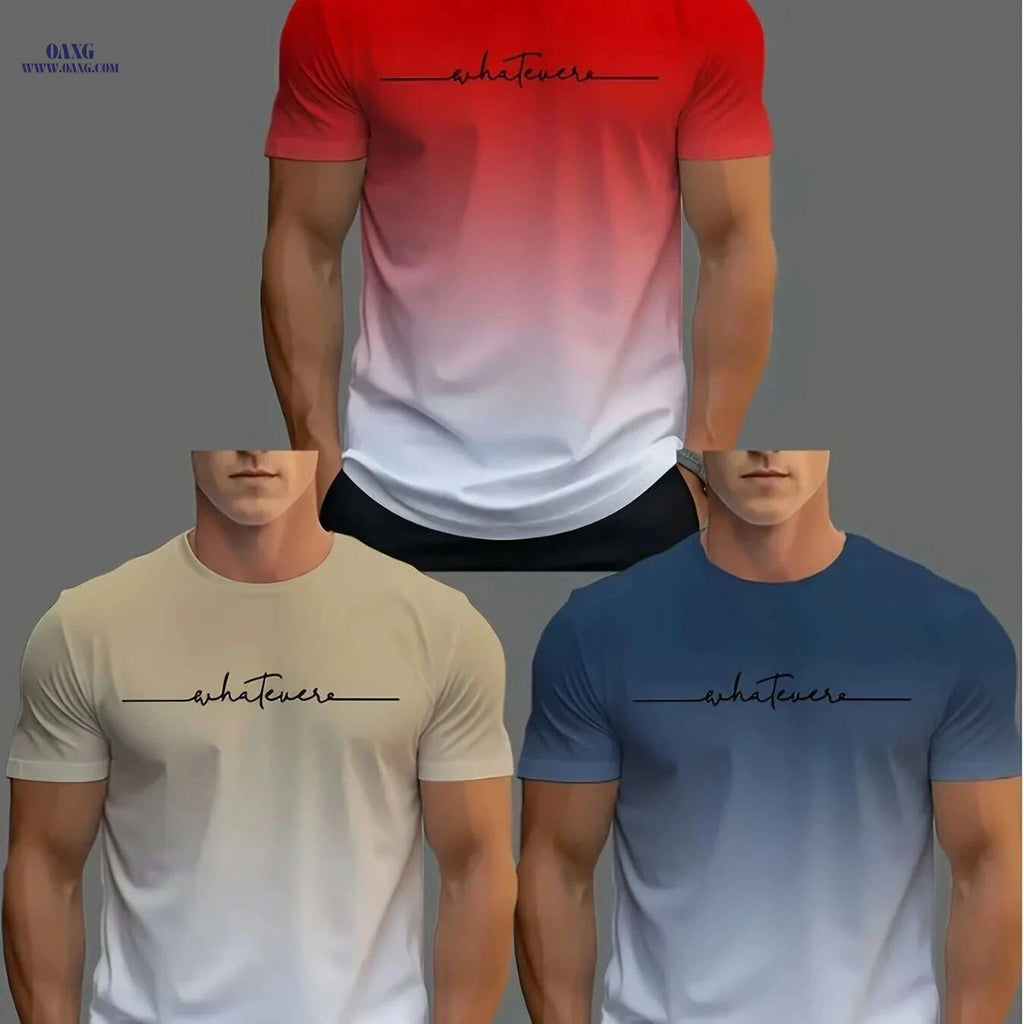 Men's Casual Novelty T-Shirt Set - 3 Fun Designs, Crew Neck   OAXG 