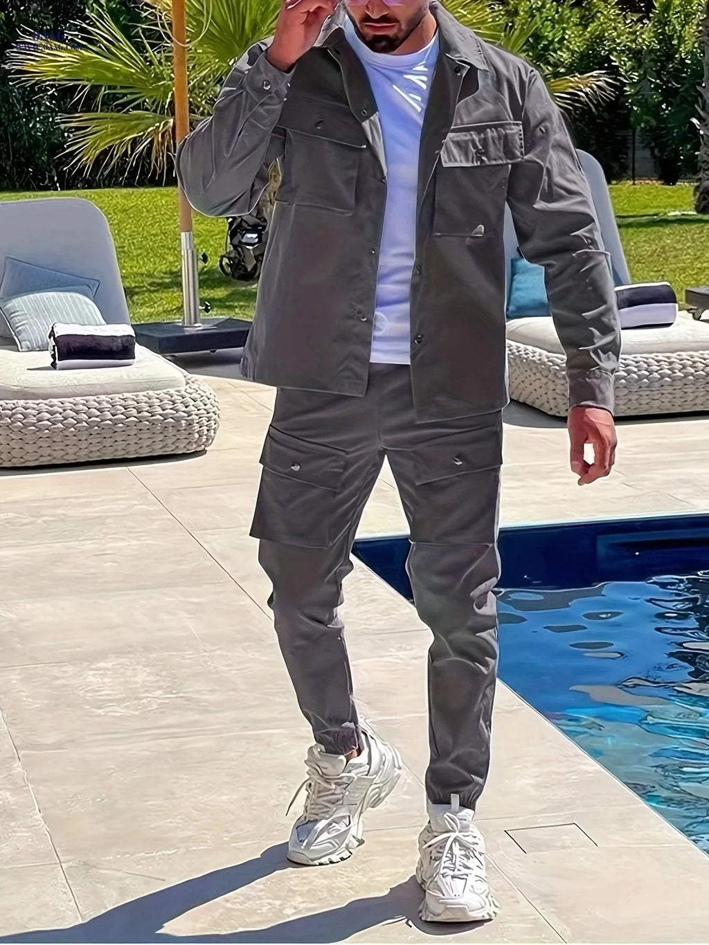 Men's Casual Outfit Set - Regular Fit, Pocket Details, Machine Washable   OAXG 