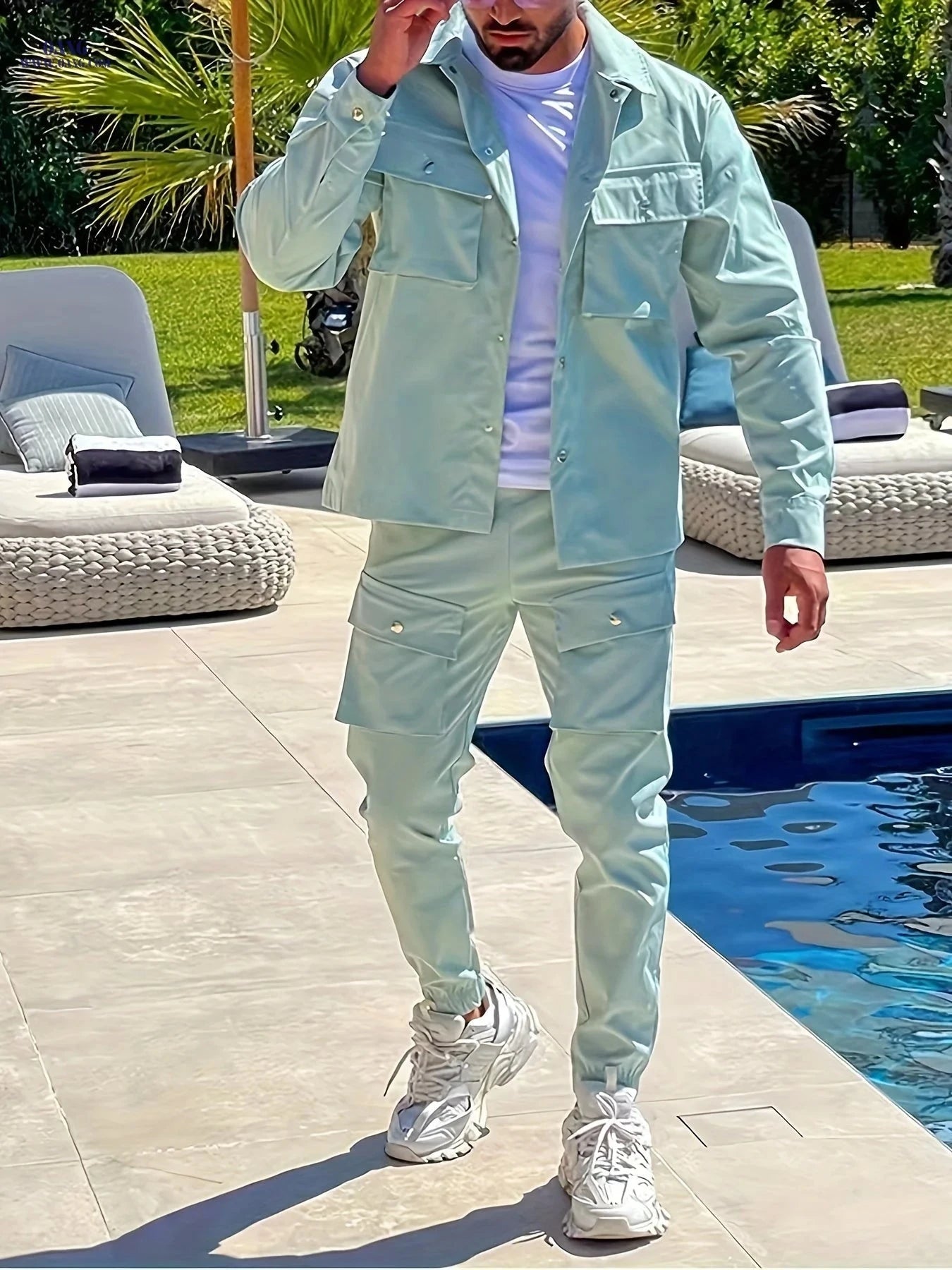 Men's Casual Outfit Set - Regular Fit, Pocket Details, Machine Washable   OAXG 