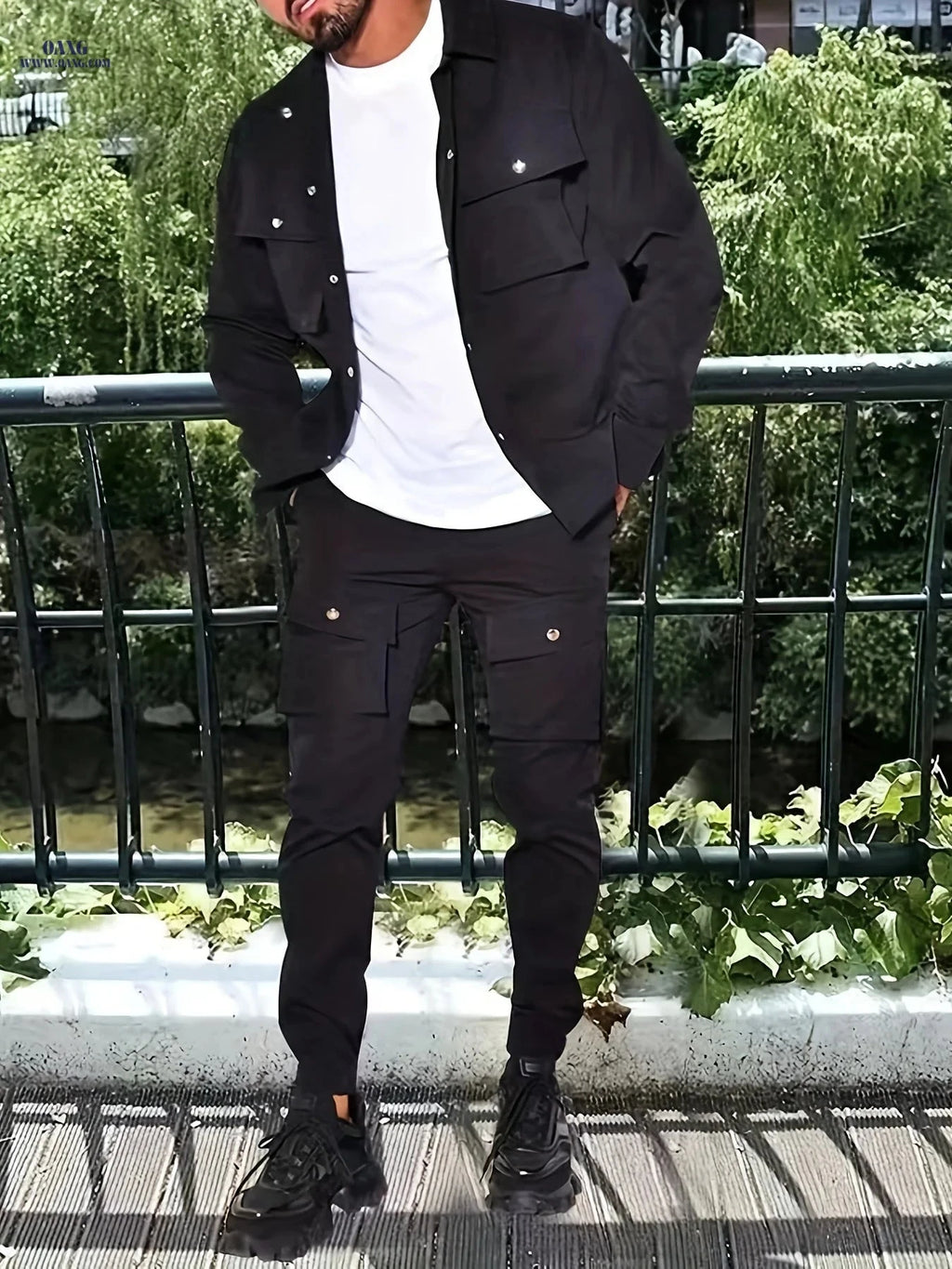 Men's Casual Outfit Set - Regular Fit, Pocket Details, Machine Washable   OAXG 