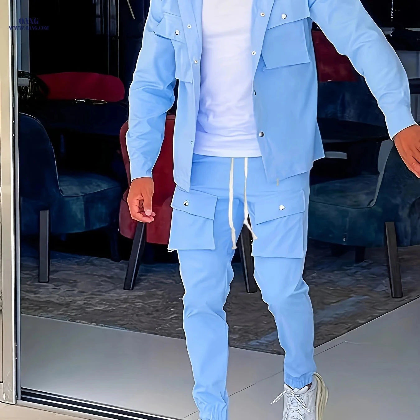 Men's Casual Outfit Set - Regular Fit, Pocket Details, Machine Washable   OAXG Light Green / FR S