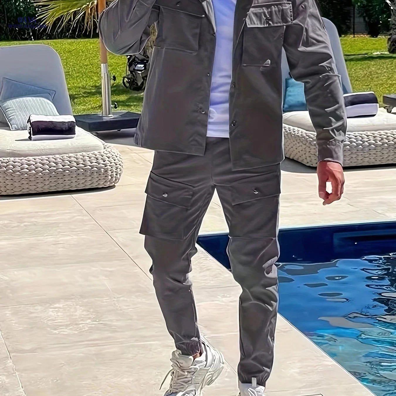 Men's Casual Outfit Set - Regular Fit, Pocket Details, Machine Washable   OAXG 