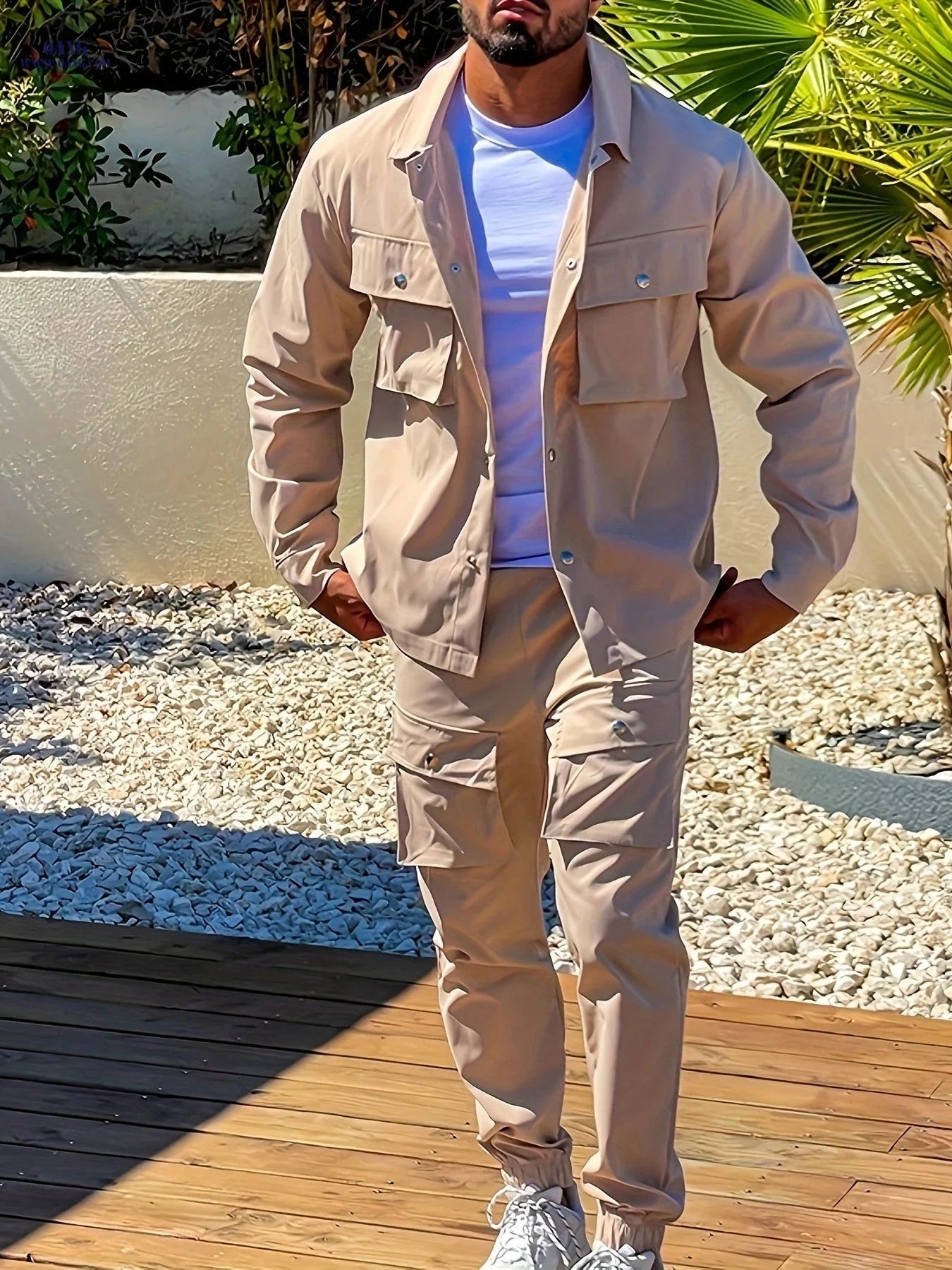 Men's Casual Outfit Set - Regular Fit, Pocket Details, Machine Washable   OAXG 