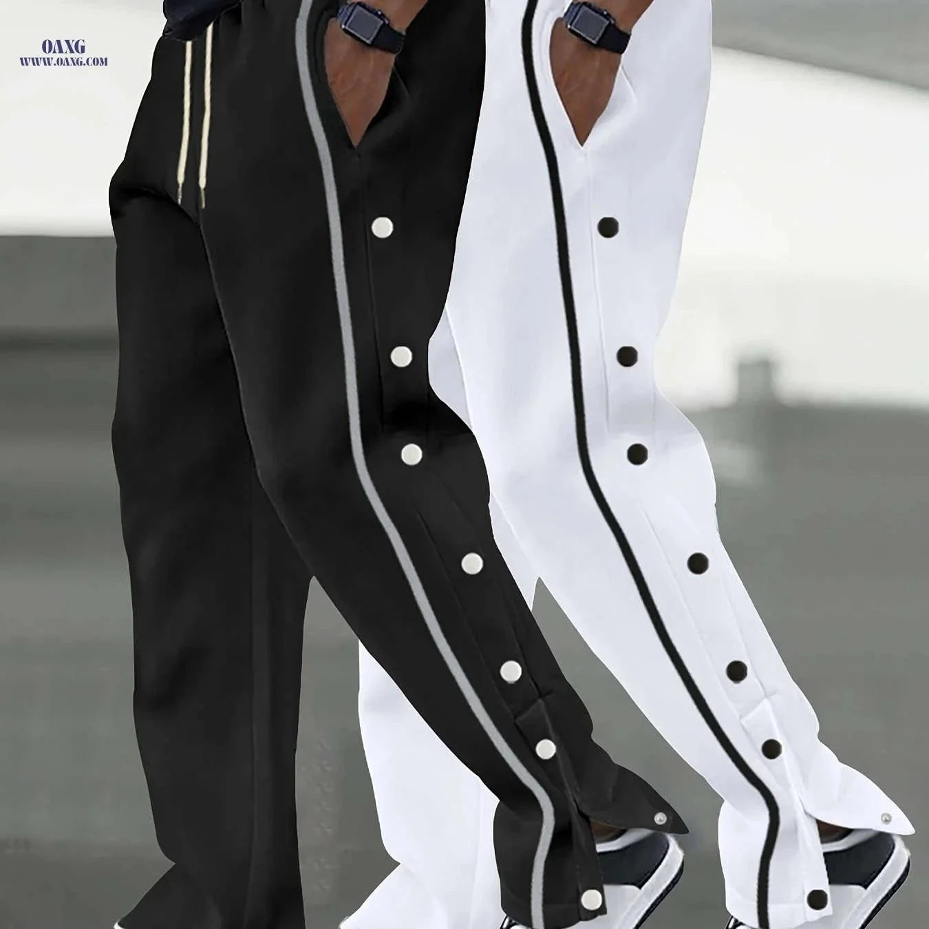 Men's Casual Pants - All-Season Streetwear Trousers for Sports & Parties   OAXG Black + White 2 pieces / FR S