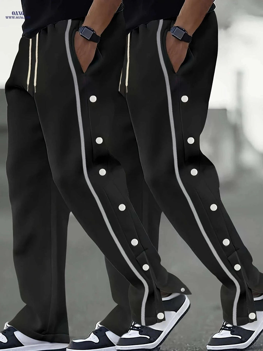 Men's Casual Pants - All-Season Streetwear Trousers for Sports & Parties   OAXG Black + White 2 pieces / FR S