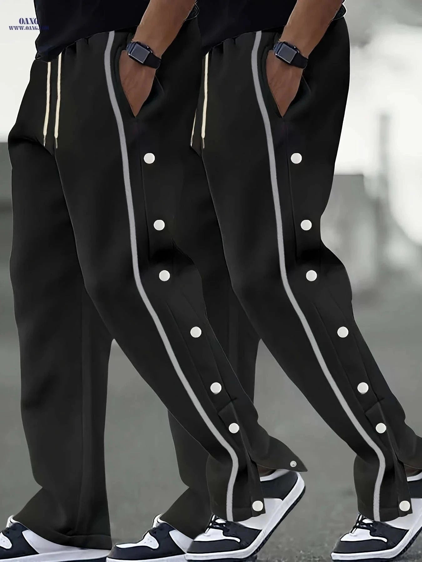 Men's Casual Pants - All-Season Streetwear Trousers for Sports & Parties   OAXG Black + White 2 pieces / FR S
