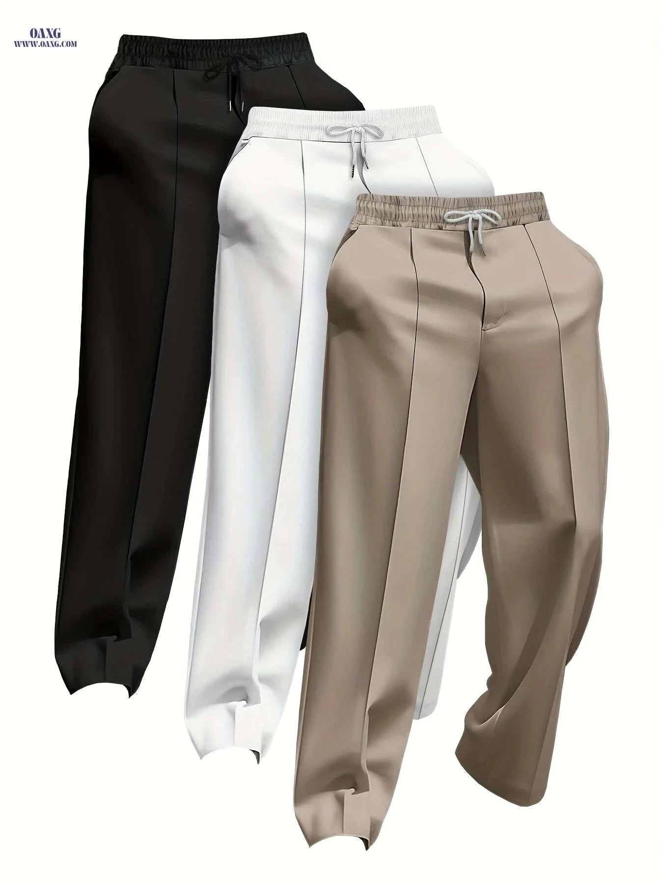 Men's Casual Pants - Solid Color, Loose Fit with Drawstring Design   OAXG Mixed Color / M