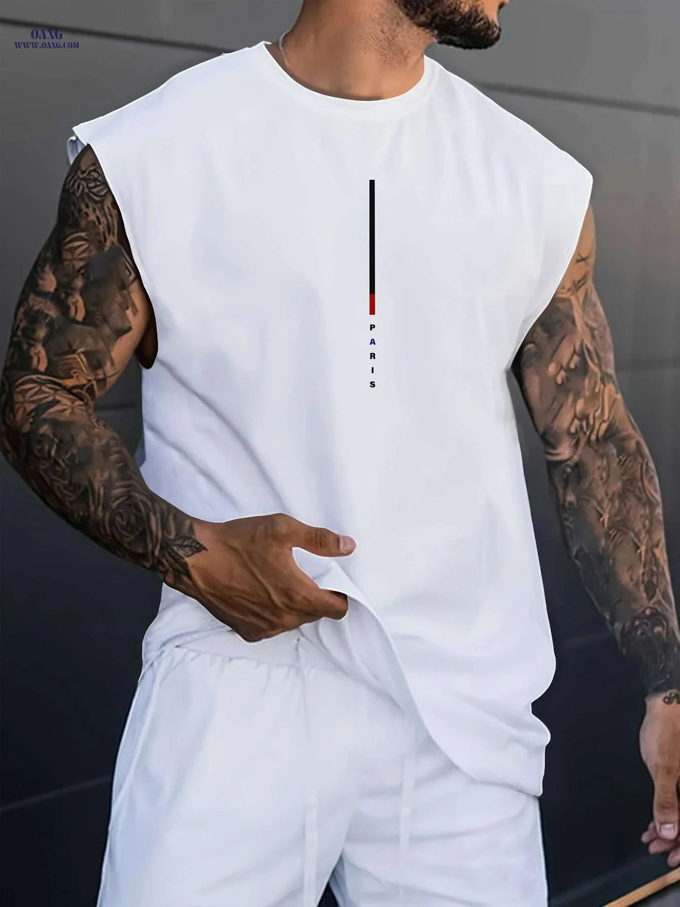 Men's Casual Paris Letter Print Tank Top - Breathable Summer Shirt   OAXG 