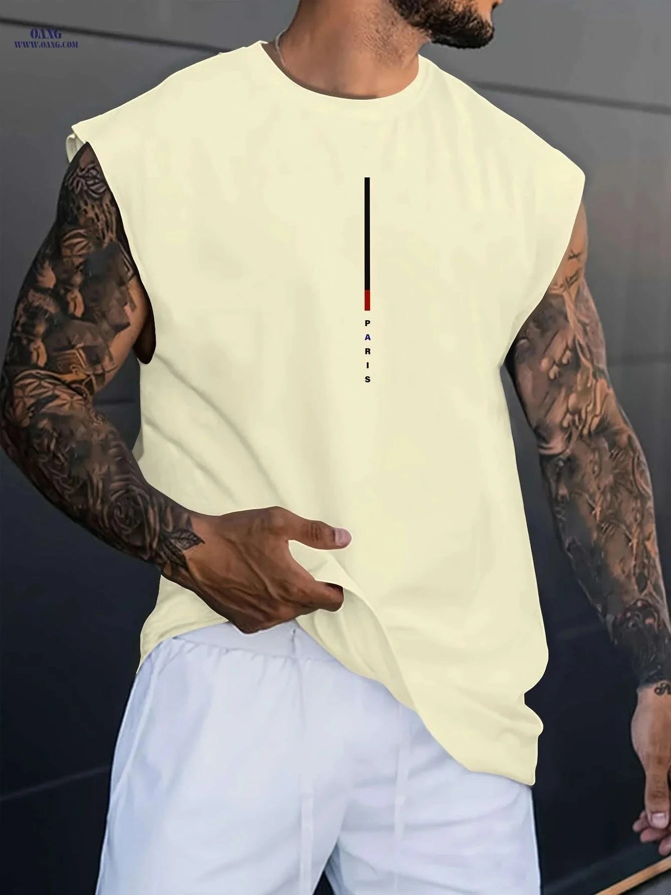 Men's Casual Paris Letter Print Tank Top - Breathable Summer Shirt   OAXG 