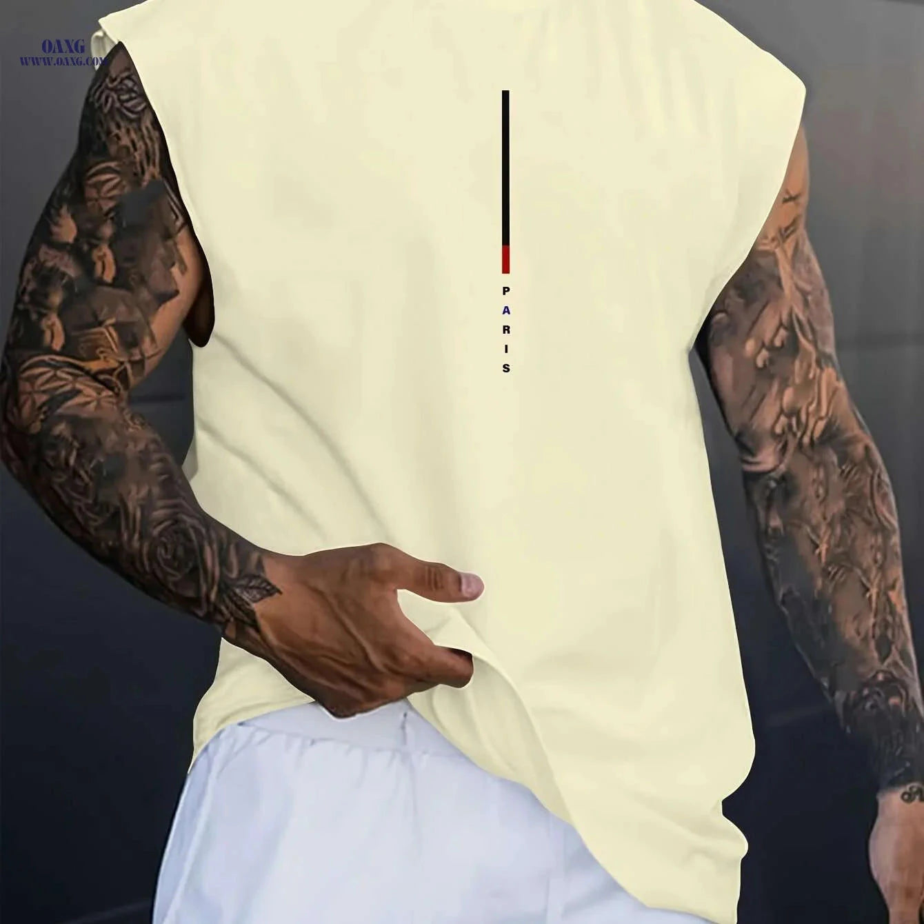 Men's Casual Paris Letter Print Tank Top - Breathable Summer Shirt   OAXG White / M