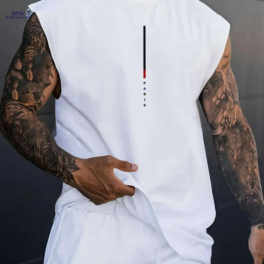 Men's Casual Paris Letter Print Tank Top - Breathable Summer Shirt   OAXG 