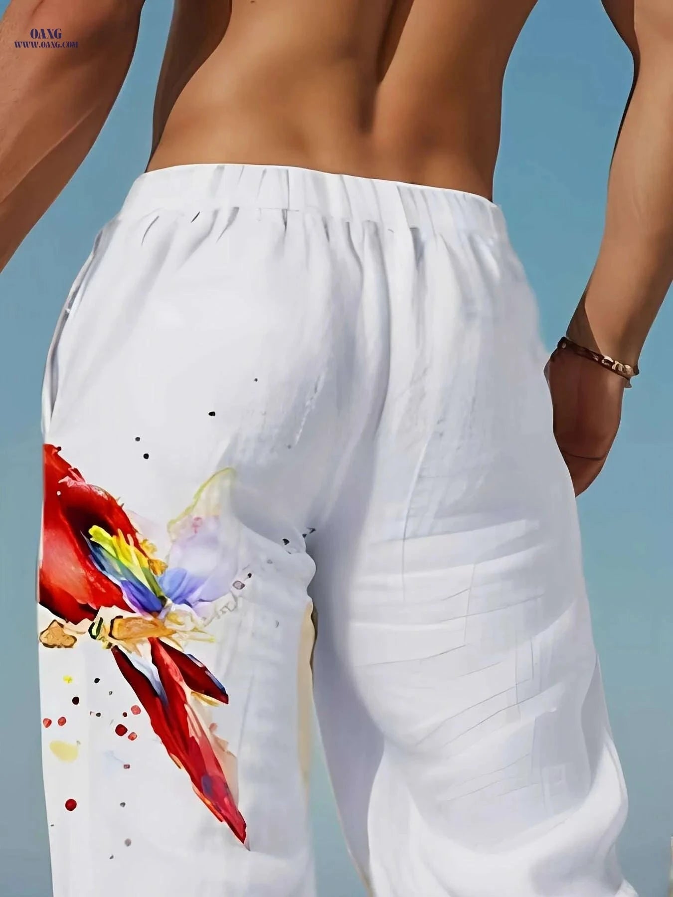 Men's Casual Parrots Print Beach Pants - Lightweight Drawstring Trousers   OAXG Mixed Color / M