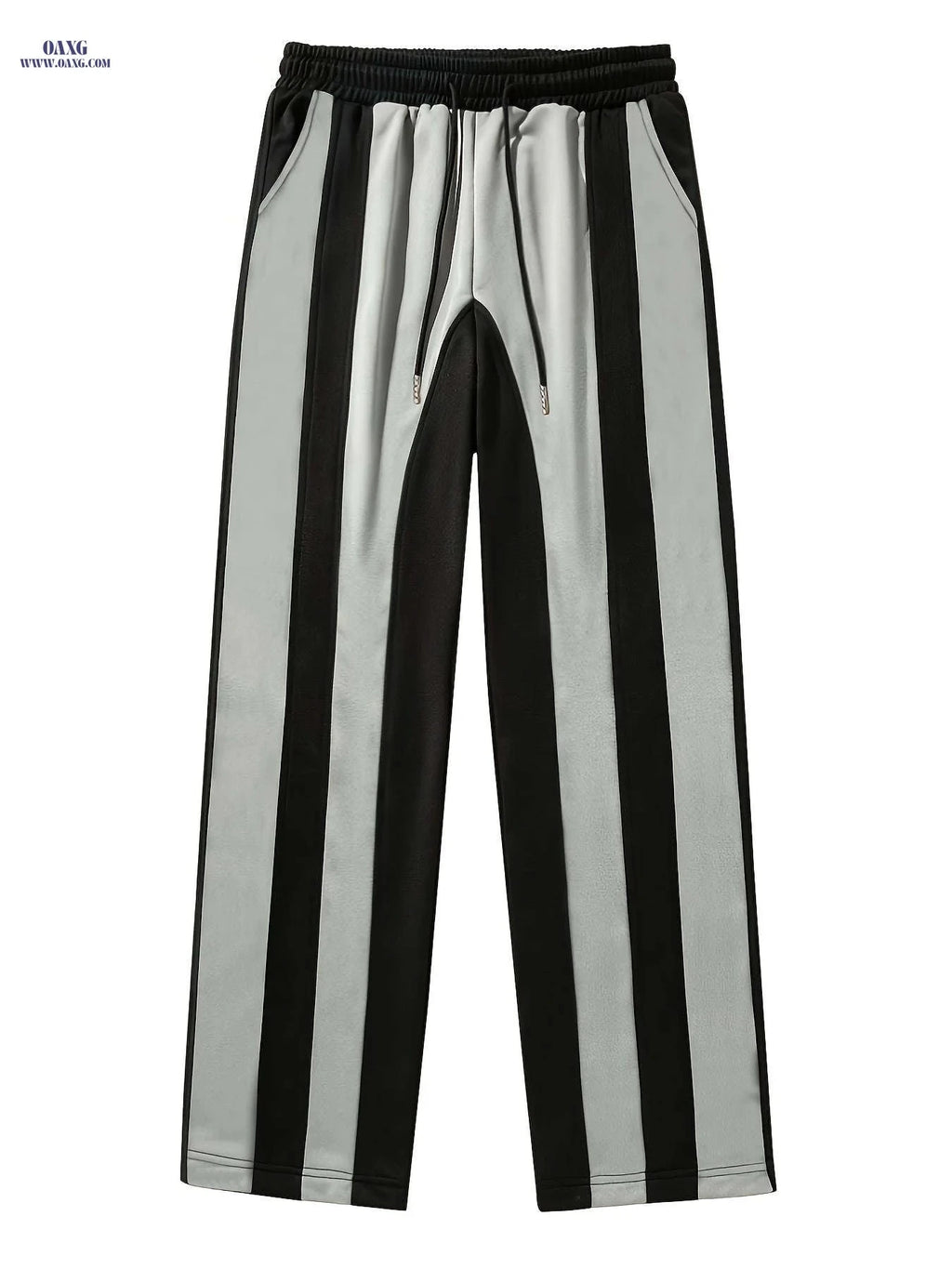 Men's Casual Patchwork Knitted Trousers - Elastic Waist, All-Season Fit   OAXG Black And Grey / FR S