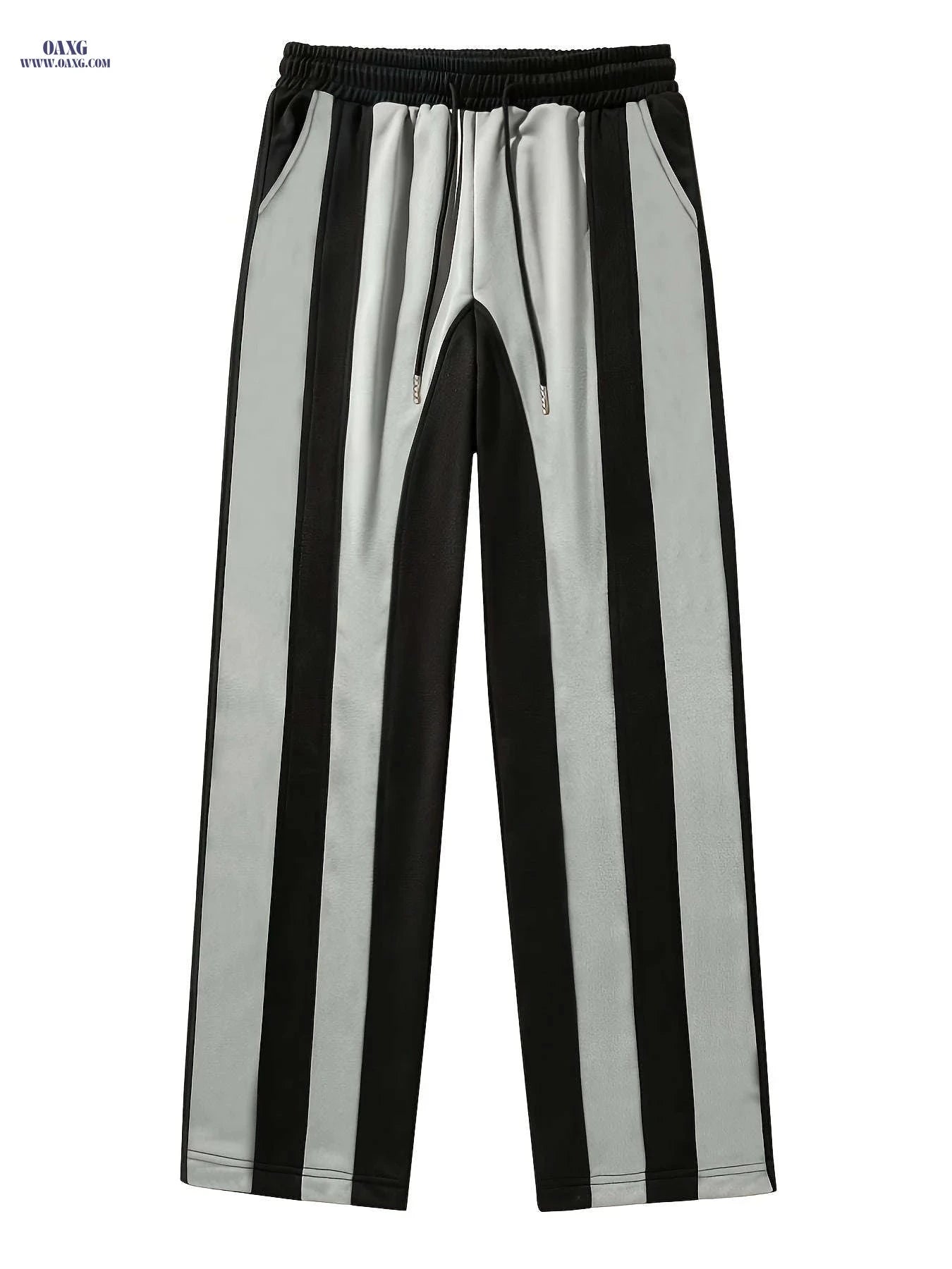 Men's Casual Patchwork Knitted Trousers - Elastic Waist, All-Season Fit   OAXG Black And Grey / FR S