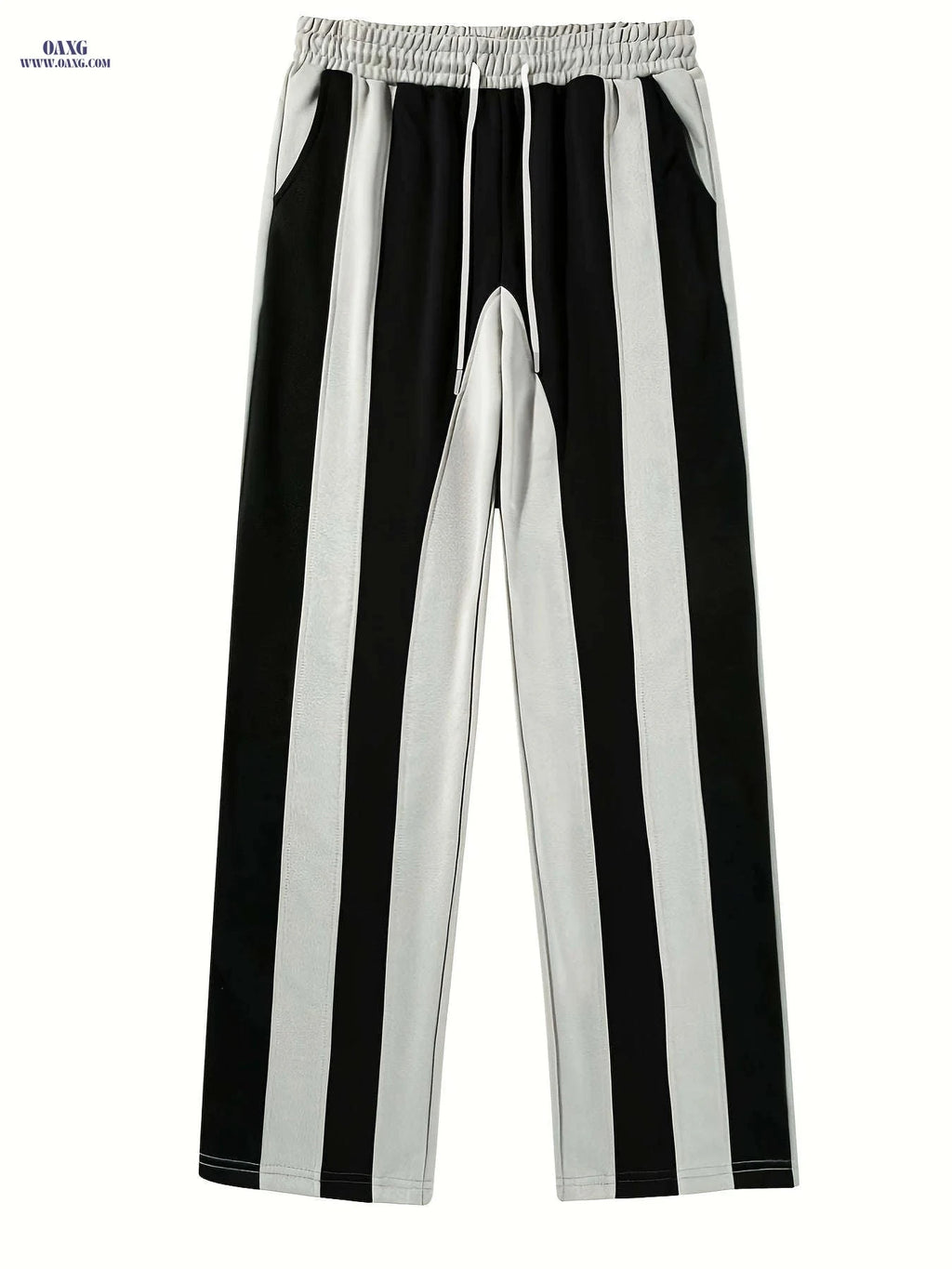 Men's Casual Patchwork Knitted Trousers - Elastic Waist, All-Season Fit   OAXG 