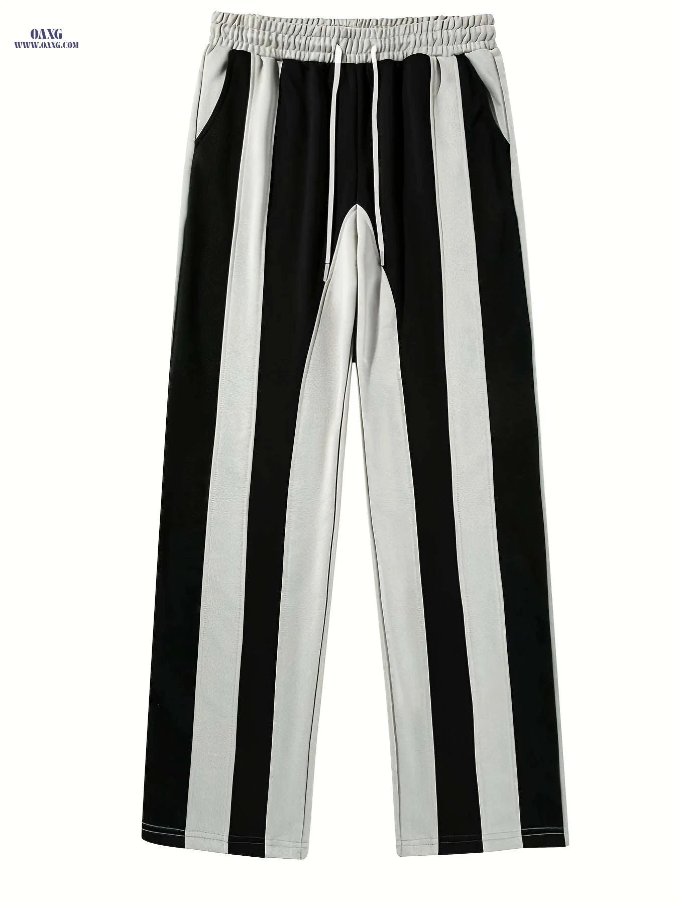 Men's Casual Patchwork Knitted Trousers - Elastic Waist, All-Season Fit   OAXG 