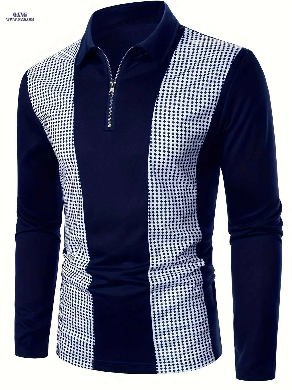 Men's Casual Patchwork Shirt - Long Sleeve Stylish Geometric Design   OAXG 