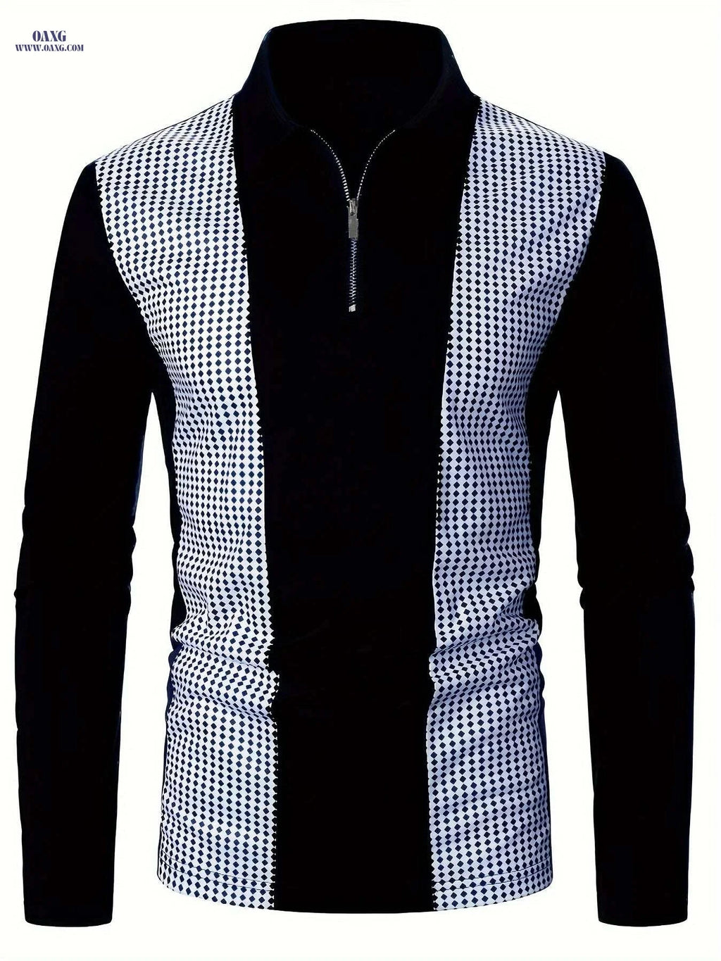 Men's Casual Patchwork Shirt - Long Sleeve Stylish Geometric Design   OAXG Black / S