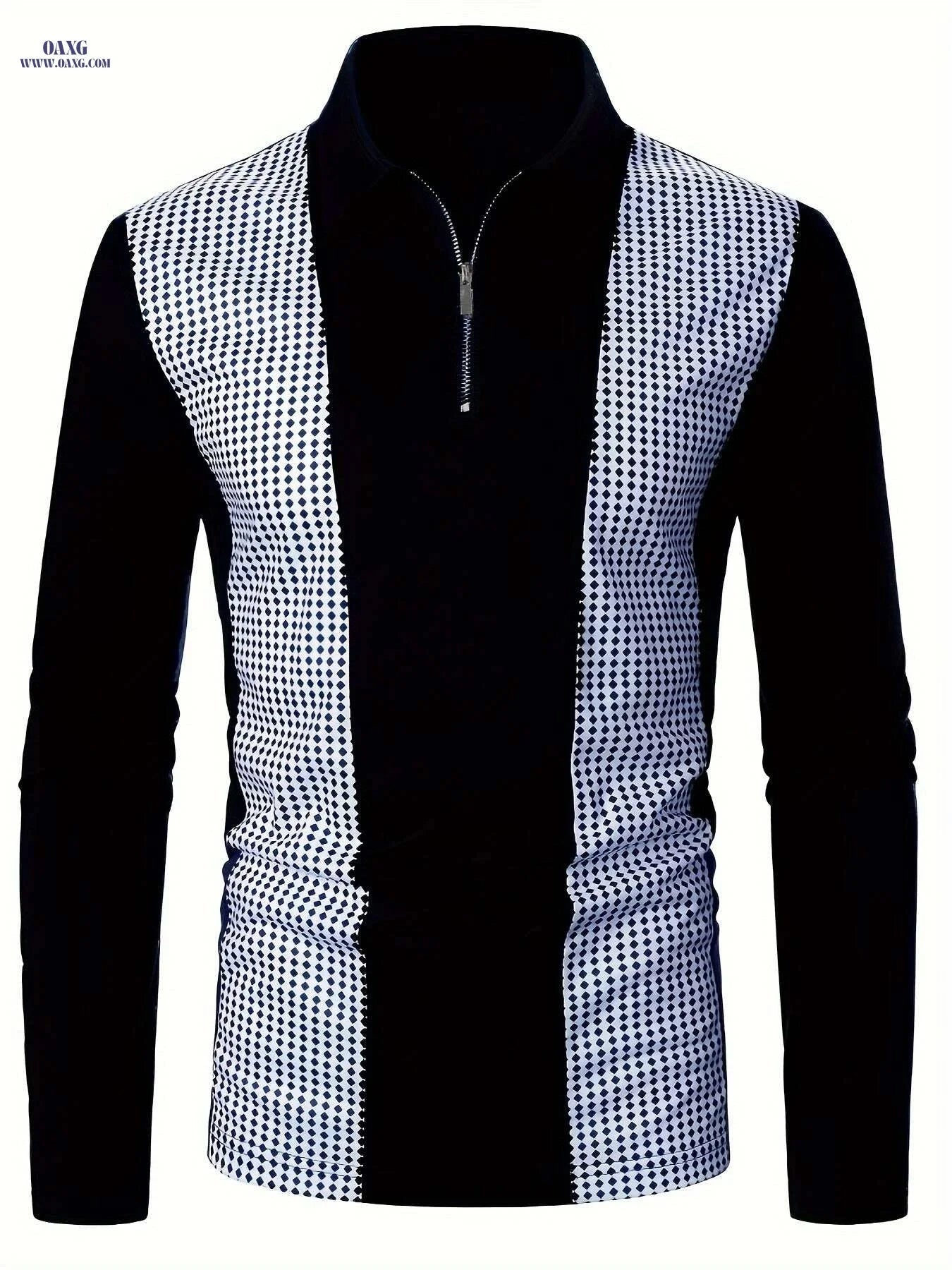 Men's Casual Patchwork Shirt - Long Sleeve Stylish Geometric Design   OAXG Black / S