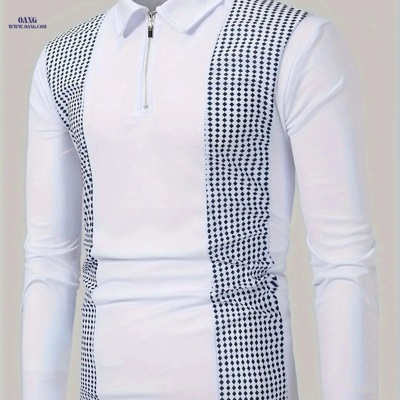 Men's Casual Patchwork Shirt - Long Sleeve Stylish Geometric Design   OAXG Black / S