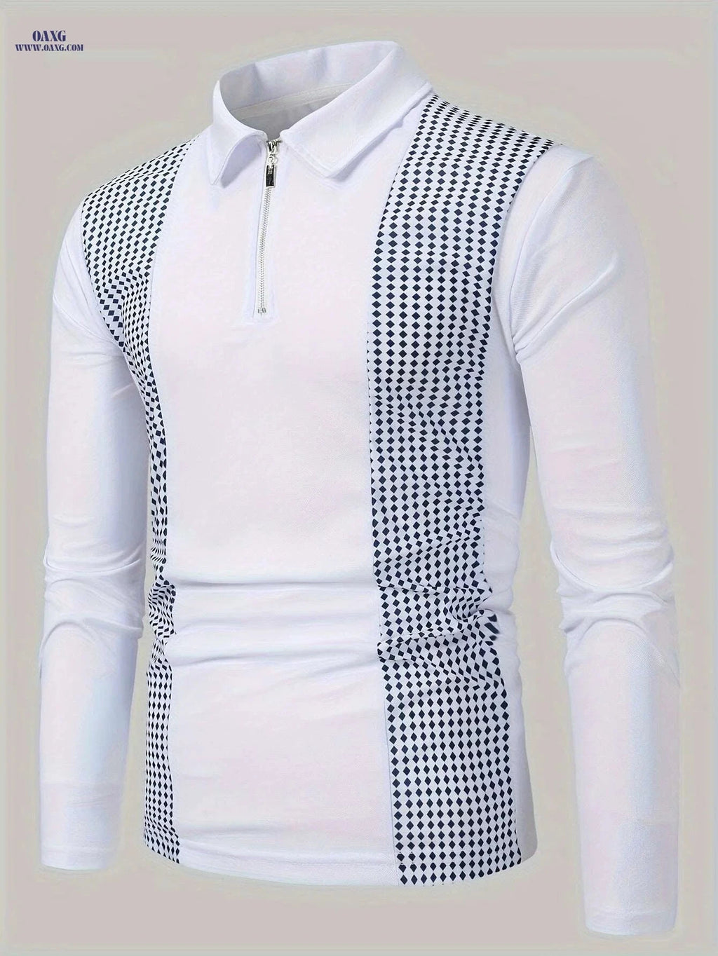 Men's Casual Patchwork Shirt - Long Sleeve Stylish Geometric Design   OAXG Black / S