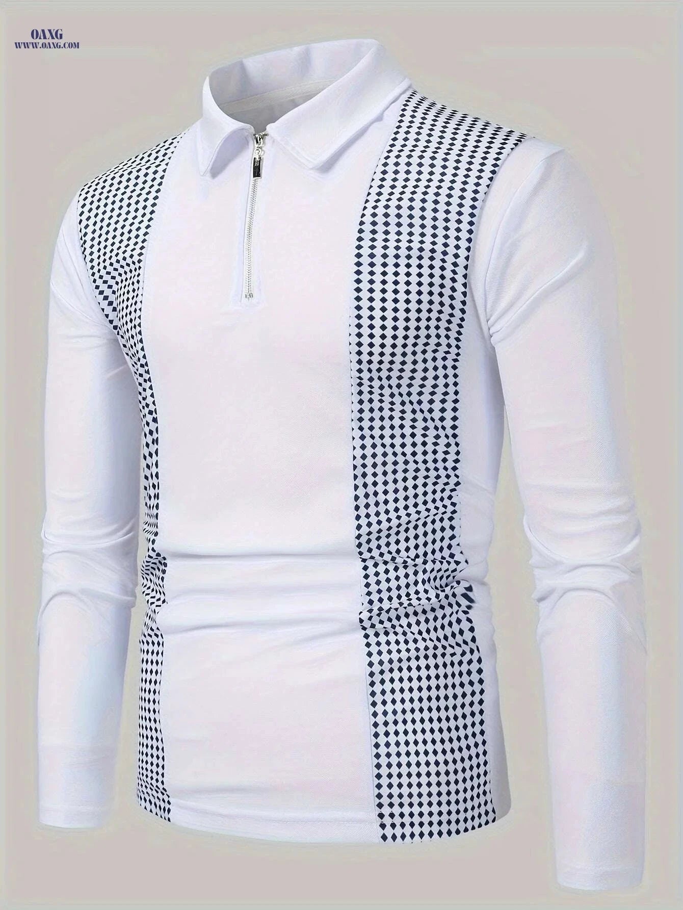 Men's Casual Patchwork Shirt - Long Sleeve Stylish Geometric Design   OAXG Black / S