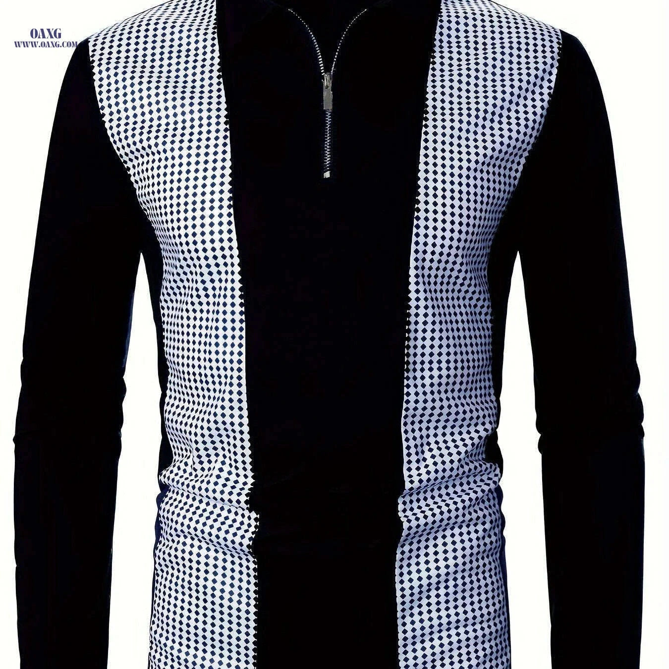 Men's Casual Patchwork Shirt - Long Sleeve Stylish Geometric Design   OAXG 