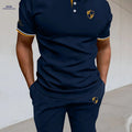 Men's Casual Pique Mesh Polo Set - Short Sleeve Letter Design   OAXG 
