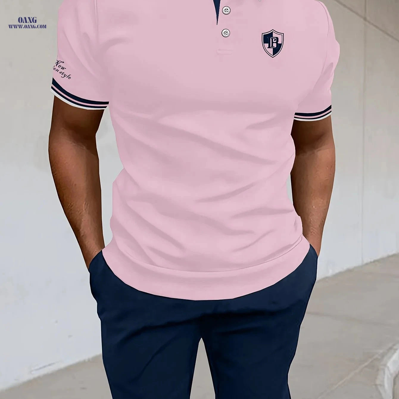 Men's Casual Pique Mesh Polo Set - Short Sleeve Letter Design   OAXG 