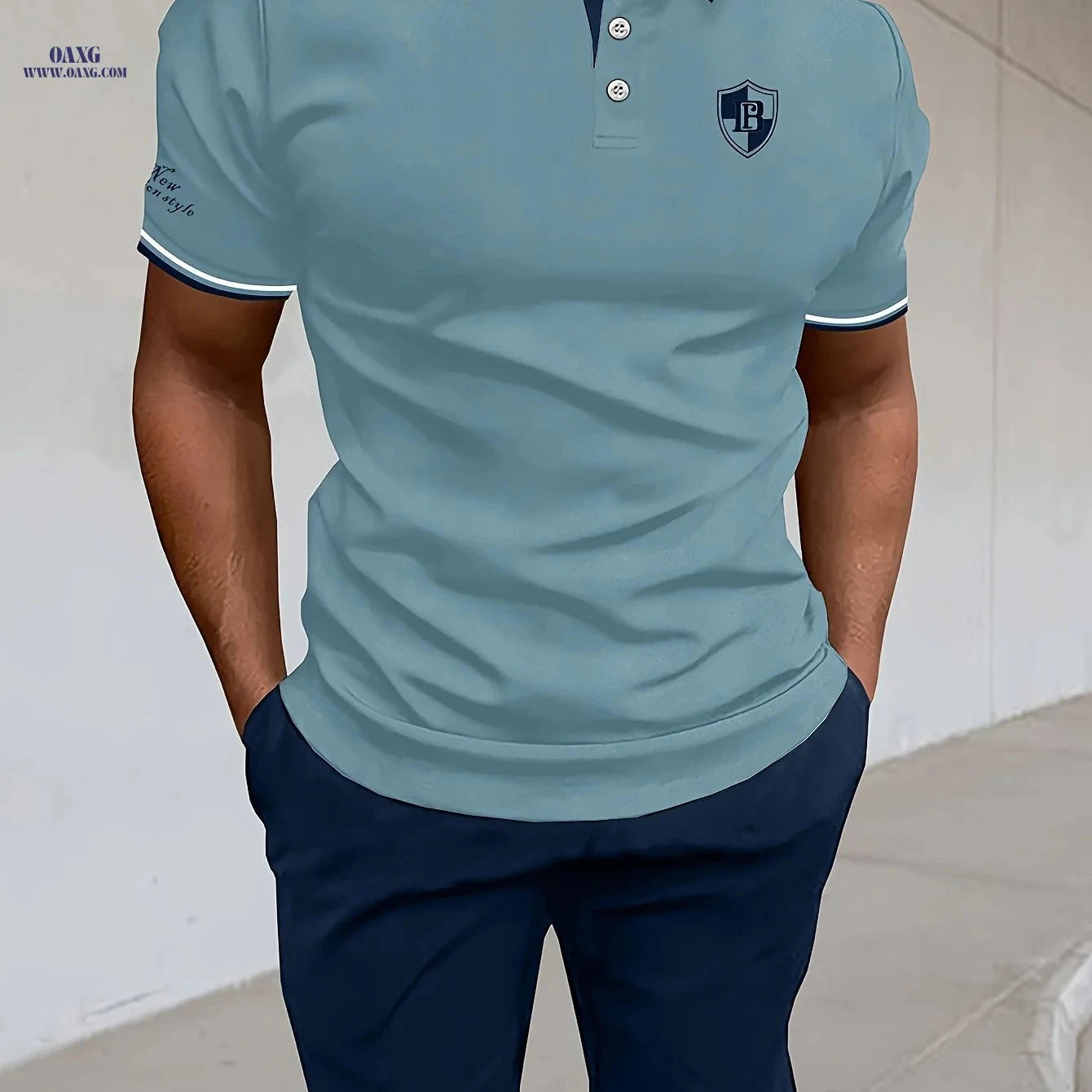 Men's Casual Pique Mesh Polo Set - Short Sleeve Letter Design   OAXG 