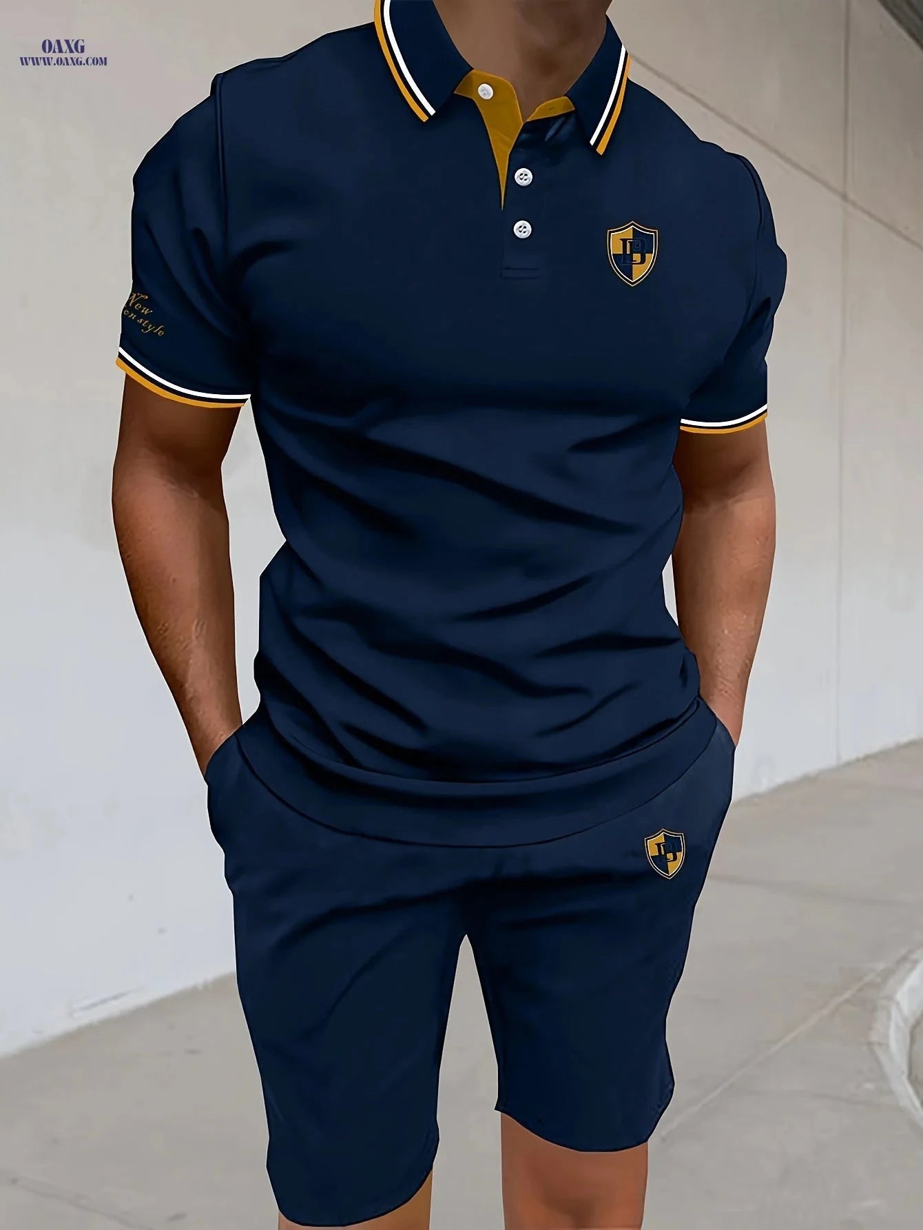 Men's Casual Pique Mesh Polo Set - Short Sleeve Letter Design   OAXG 