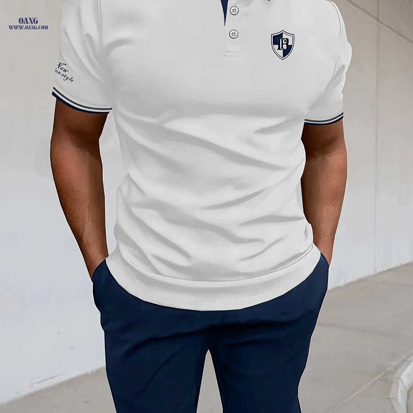 Men's Casual Pique Mesh Polo Set - Short Sleeve Letter Design   OAXG 