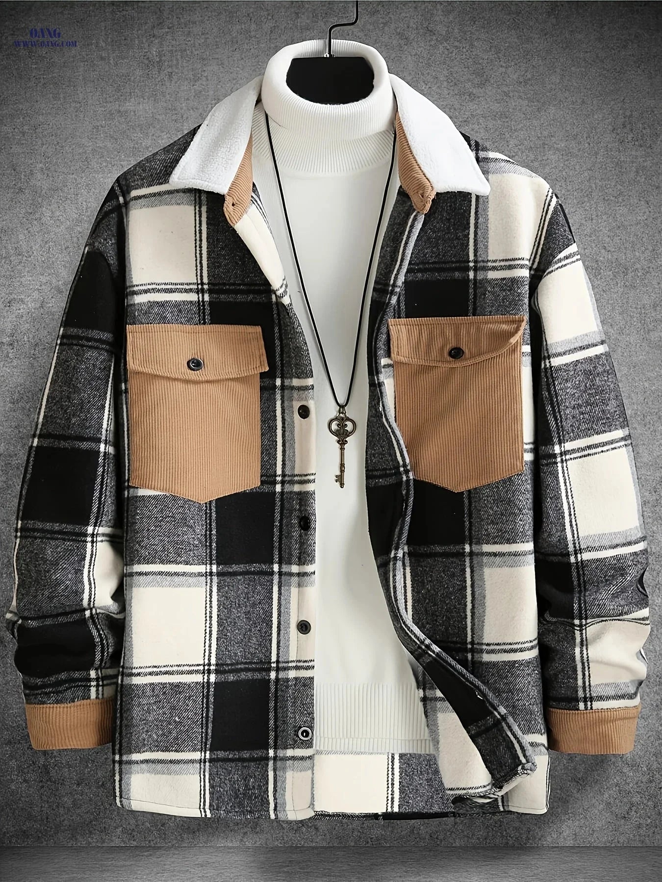 Men's Casual Plaid Jacket - Comfortable Spring/Fall Wear   OAXG 