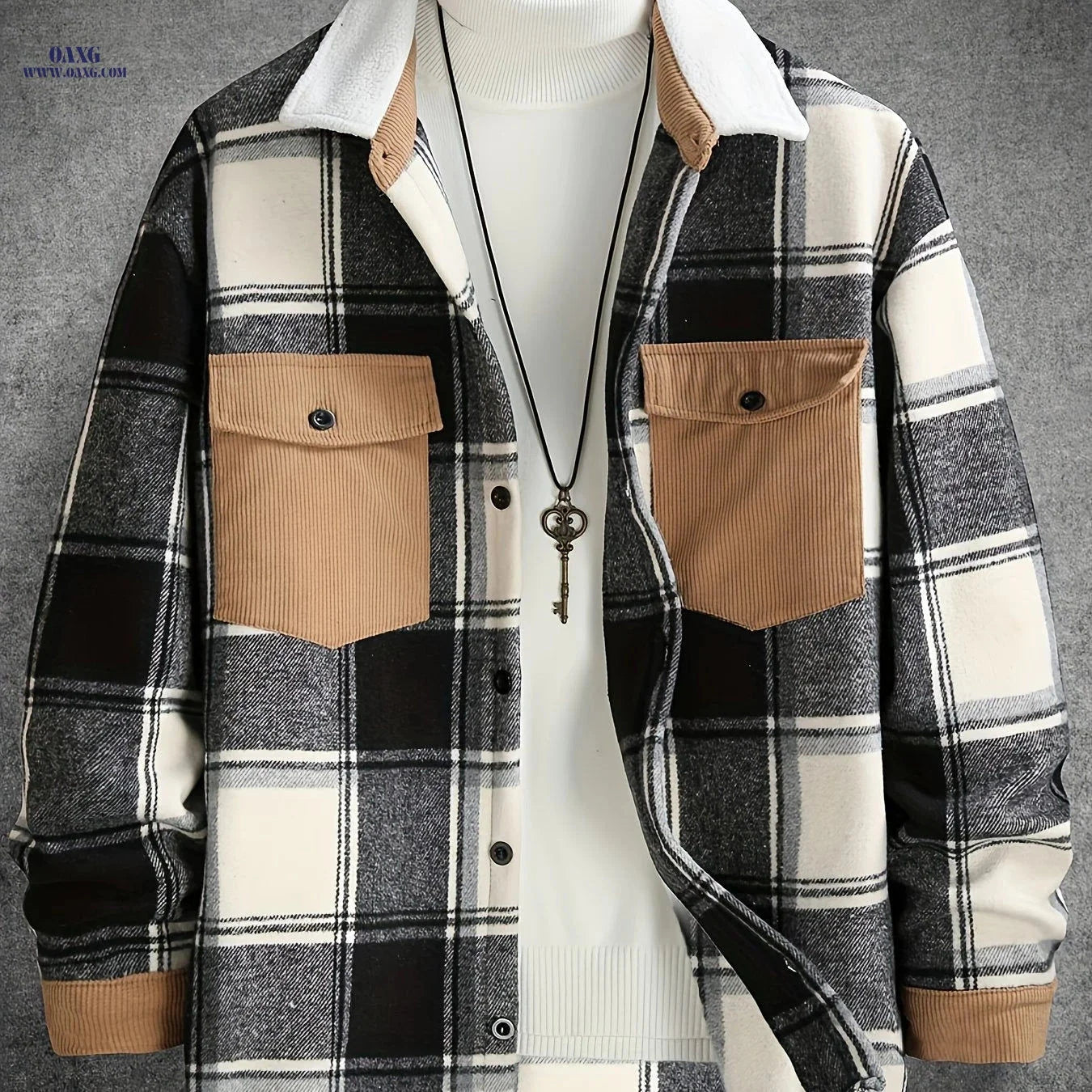 Men's Casual Plaid Jacket - Comfortable Spring/Fall Wear   OAXG 
