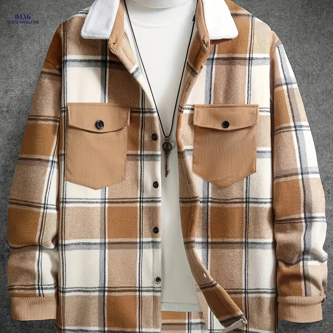 Men's Casual Plaid Jacket - Comfortable Spring/Fall Wear   OAXG 