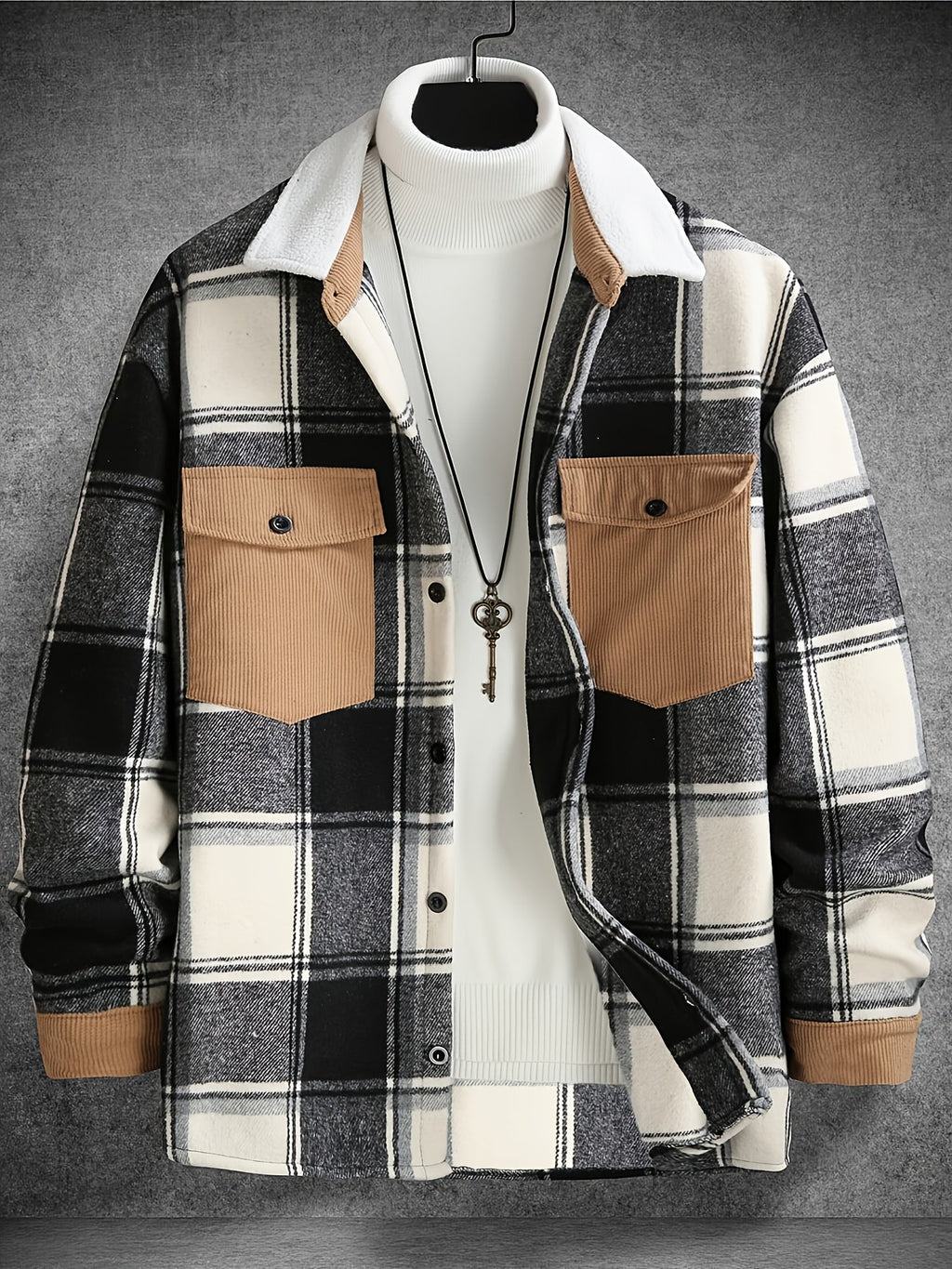 Men's Casual Plaid Jacket - Comfortable Spring/Fall Wear   OAXG 