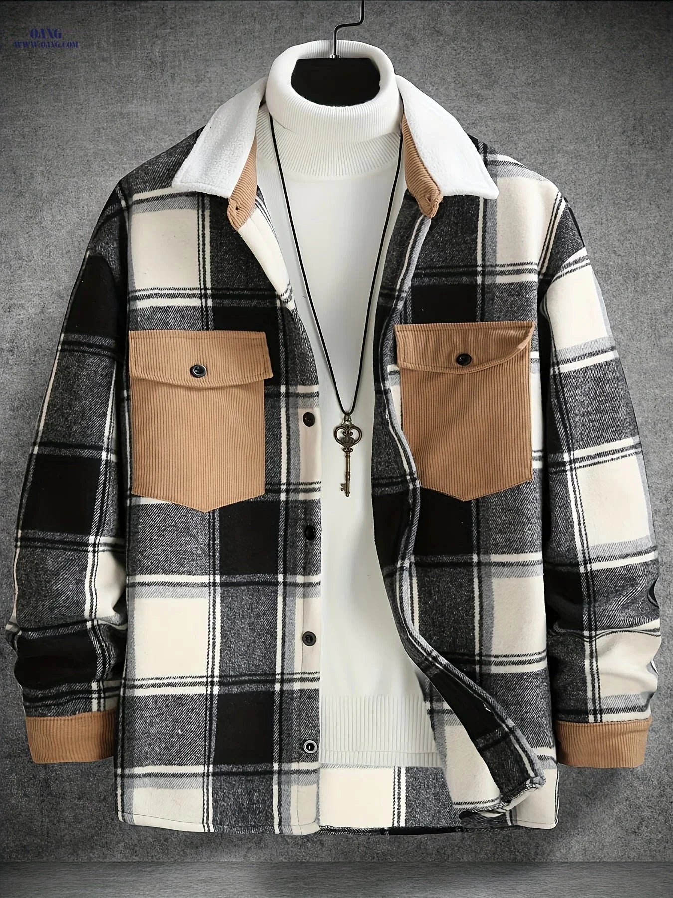 Men's Casual Plaid Jacket - Comfortable Spring/Fall Wear   OAXG 