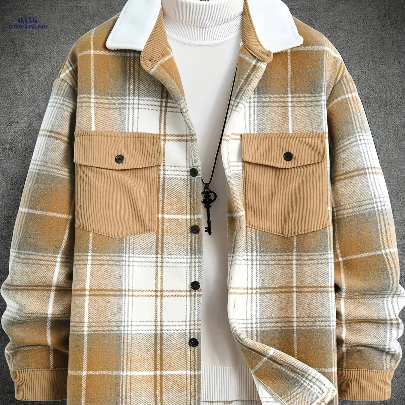 Men's Casual Plaid Jacket - Comfortable Spring/Fall Wear   OAXG 