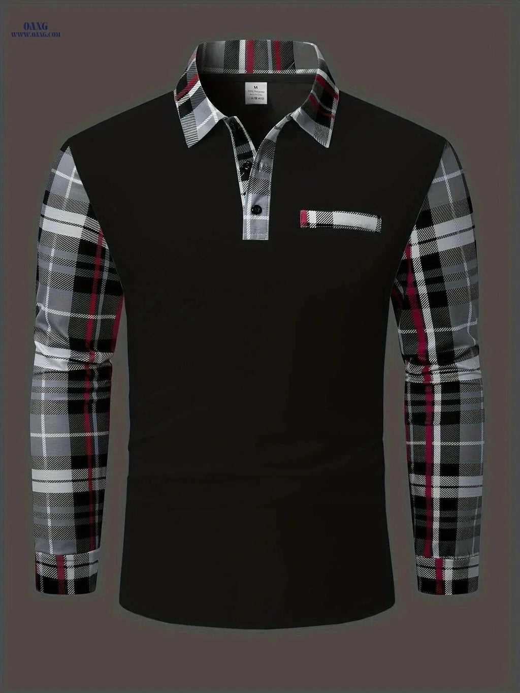 Men's Casual Plaid Long Sleeve Shirt - Polyester Button-Up for Fall   OAXG White / S