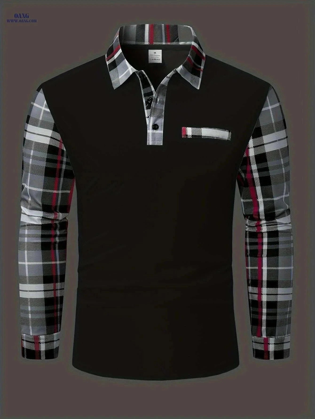 Men's Casual Plaid Long Sleeve Shirt - Polyester Button-Up for Fall   OAXG White / S
