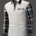 Men's Casual Plaid Long Sleeve Shirt - Polyester Button-Up for Fall   OAXG White / S